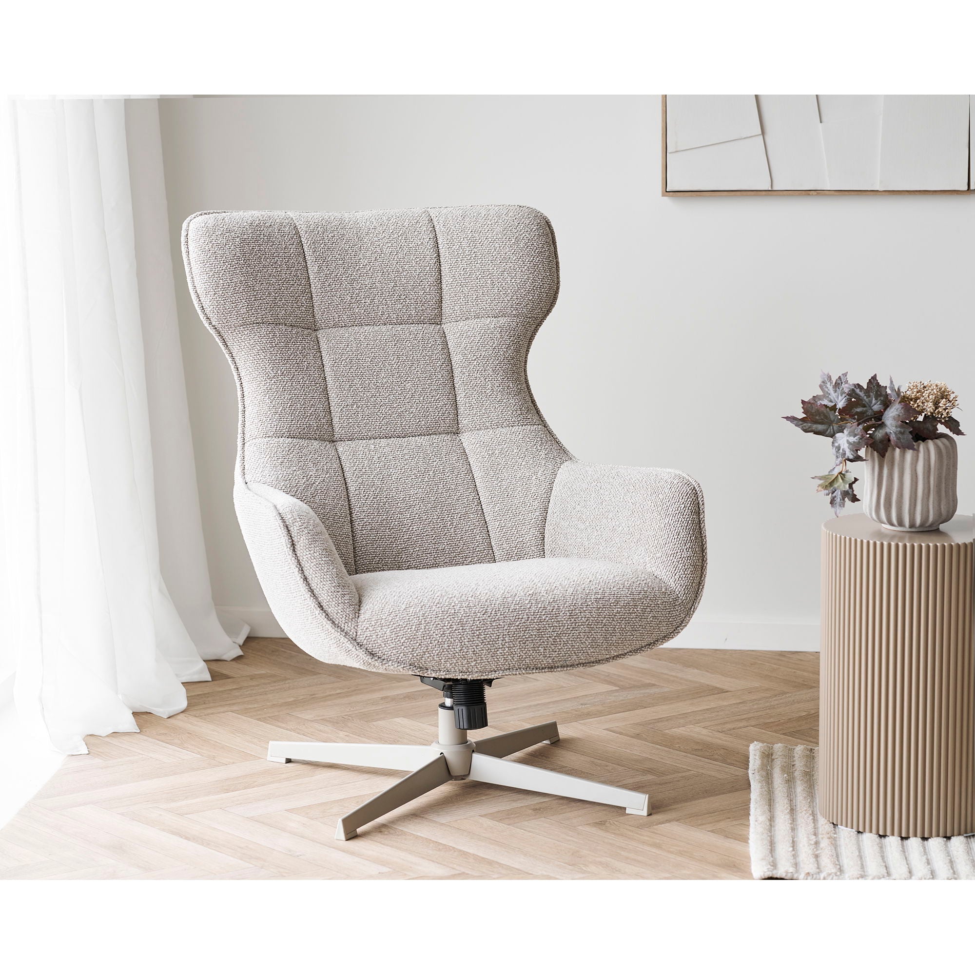 Turin – Loungesessel mit Drehfunktion, Stoffbezug, natur, 76 × 86 × 100 cm